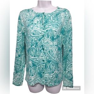 Jones New York‎ Cardigan Crew Round Neck Mint Green Pastels Spring Cozy Layering